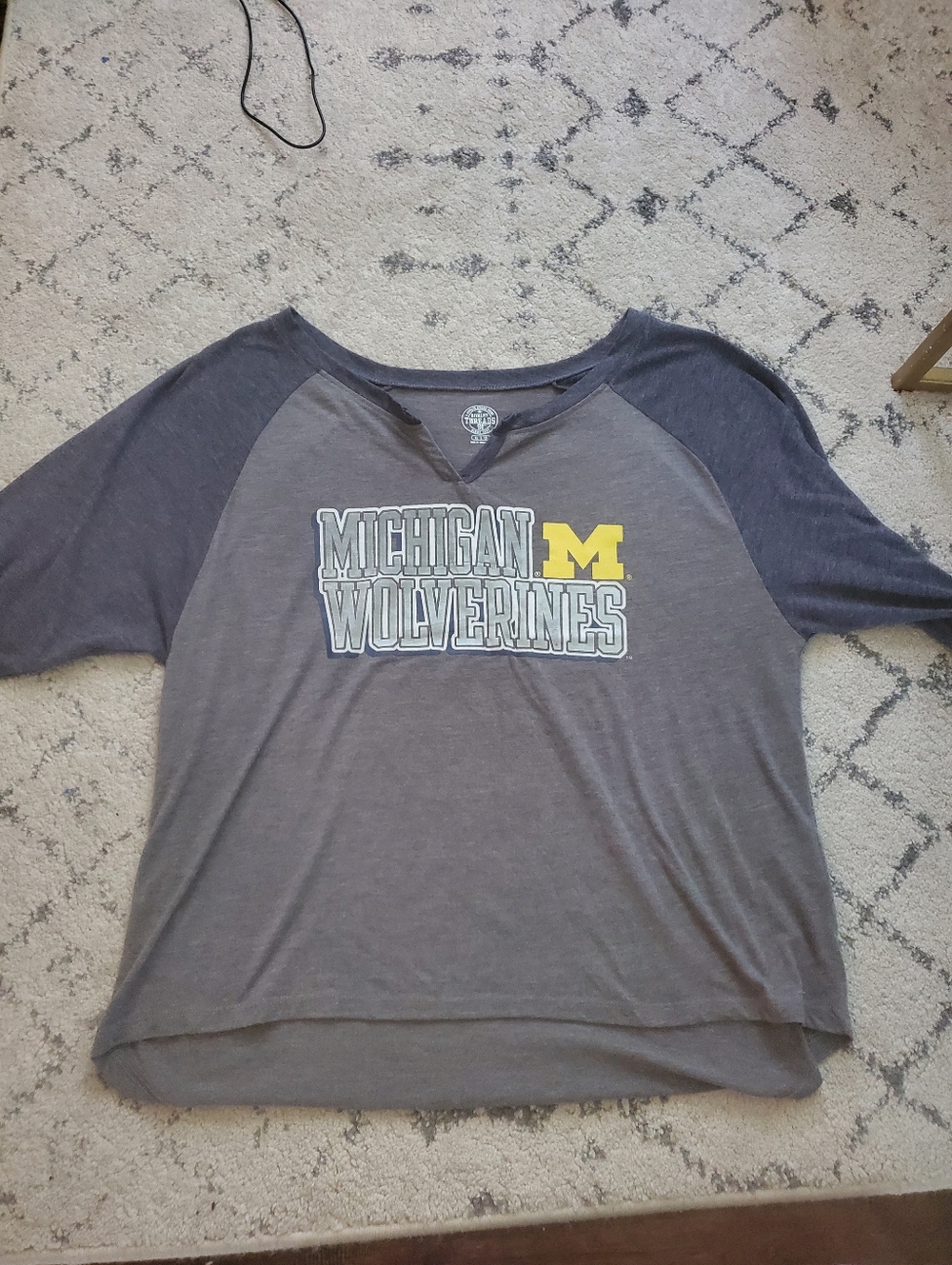 Michigan Wolverines Rivalry Threads Charcoal and Navy Raglan Tee Collar Detail